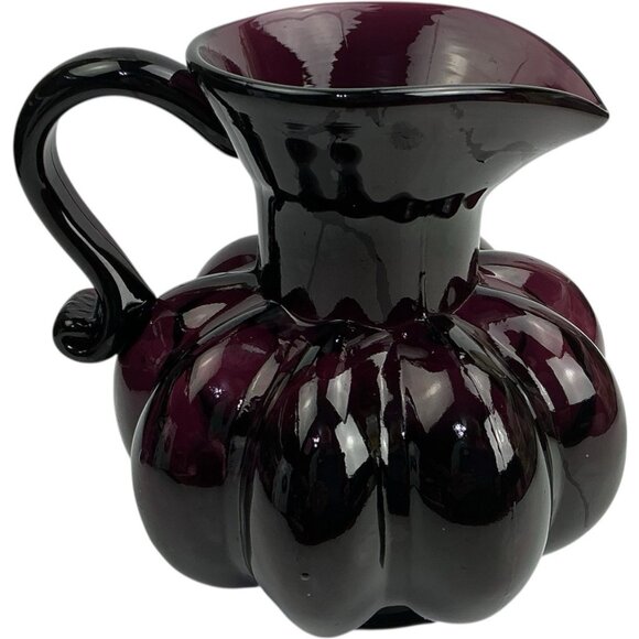 Vintage Hand Blown Glass Melon Pitcher Clevenger Bros...